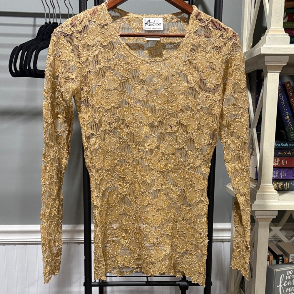 Adiva Golden Lace Long Sleeve Blouse
